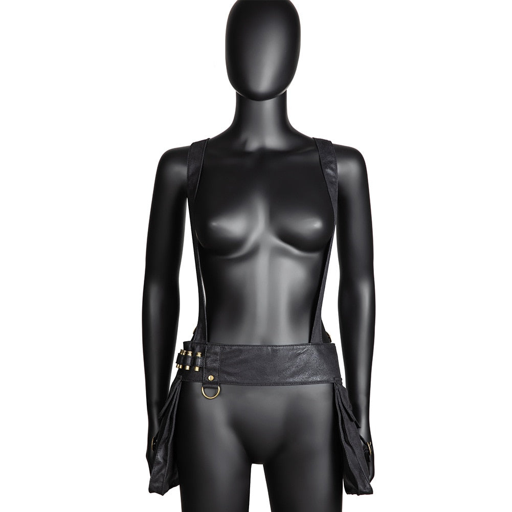 Gothic Black Fashion Causal Waistband with Two Bags Women Waist Belt Bags Steampunk Heavy Rock Leather Packs Leg Bag Hip Hop