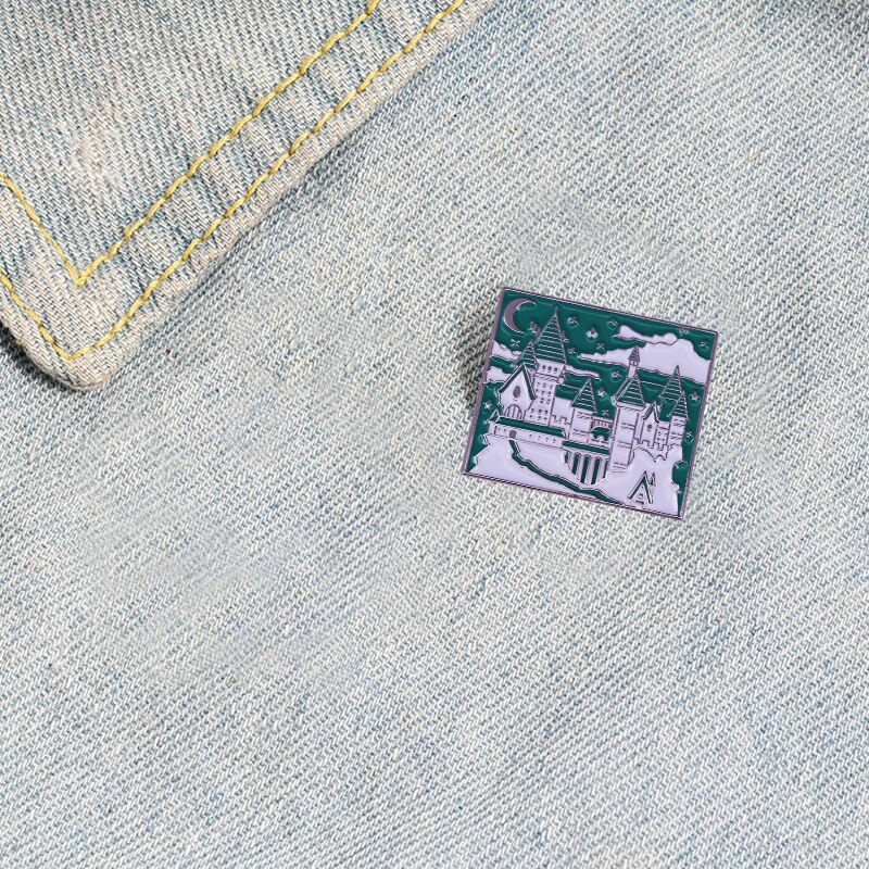 Beautiful castle brooch under the night sky Magic Academy badge
