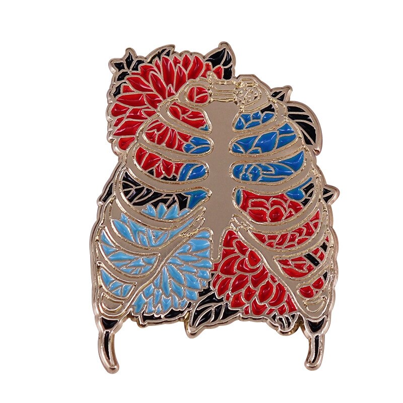 Beautiful anatomical bone badge with ribs and flowers mix and match brooch