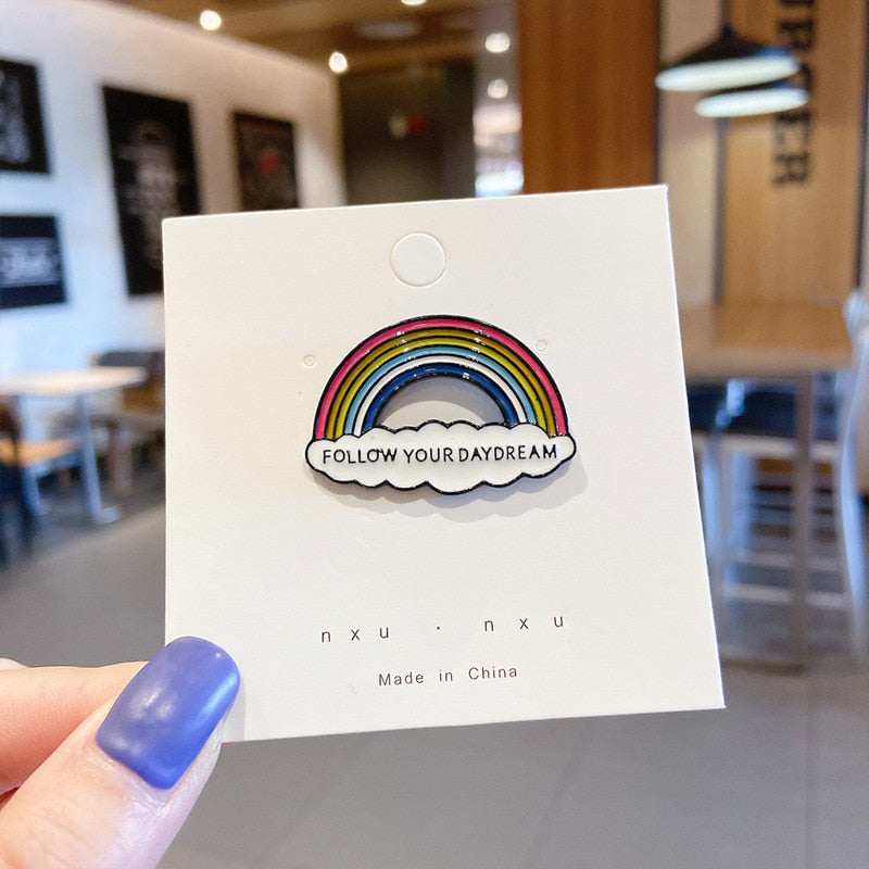 Fashion Rainbow Enamel Pin Cartoon Cute Fruits Food Animal Astronaut Brooches Lapel Badge Bag Jewelry Gift for Friends Wholesale