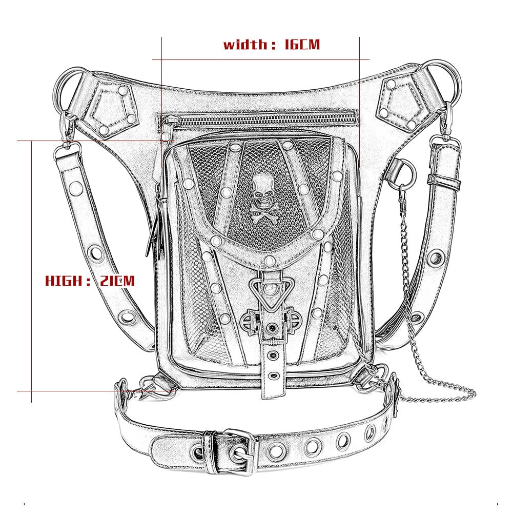 Punk Rock Women Waist Bag Steampunk Rivets Skull Purse Crossbody Shoulder Motorcycle Drop Leg Belt Bag Hip Hop Street Pouch Pack