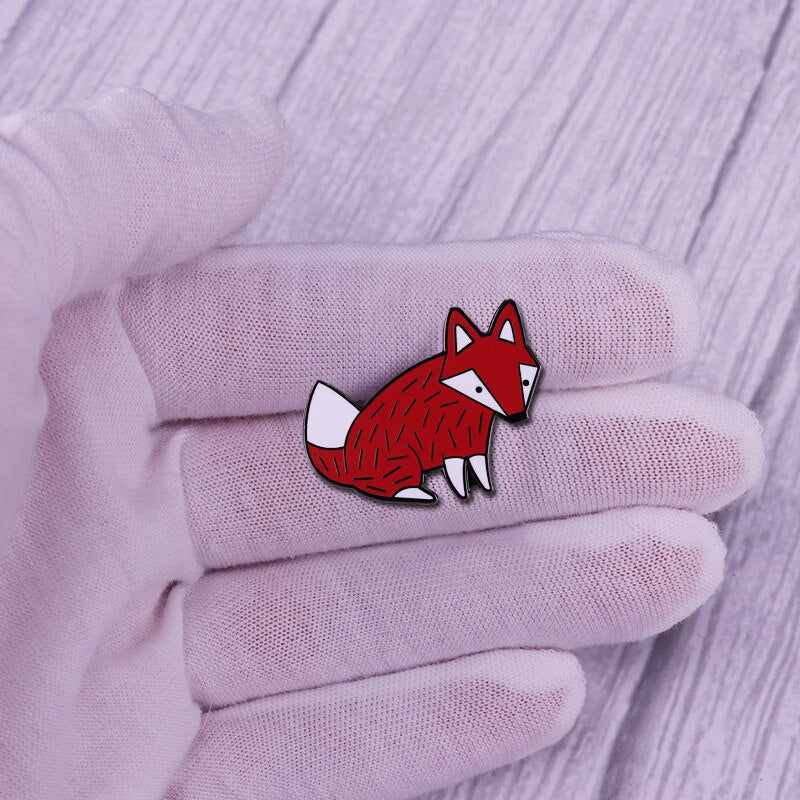 Cute red fox brooch cartoon origami small animal badge
