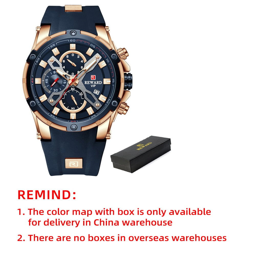 2022 New REWARD Mens Watches Blue Waterproof Top Brand Luxury Chronograph Sport Watch Quartz Men Wristwatch Relogio Masculino