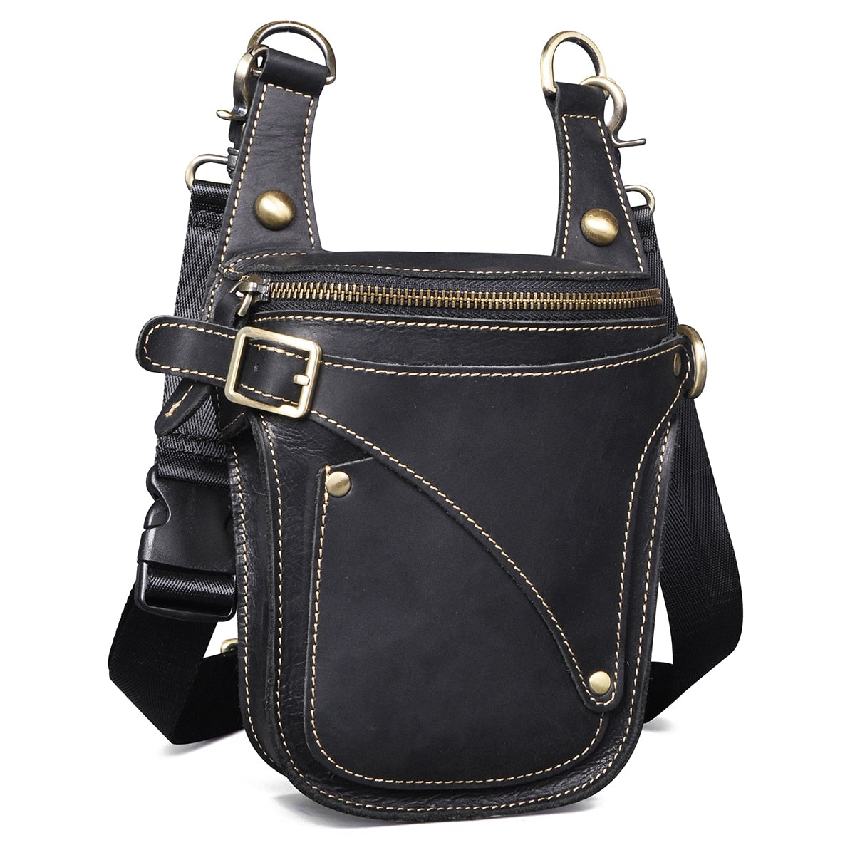 Unisex Fashion Crazy Horse Quality Leather 7" Motorcycle Riding Drop Leg Bag Design Travel Fanny Belt Waist Pack Case 9326-d