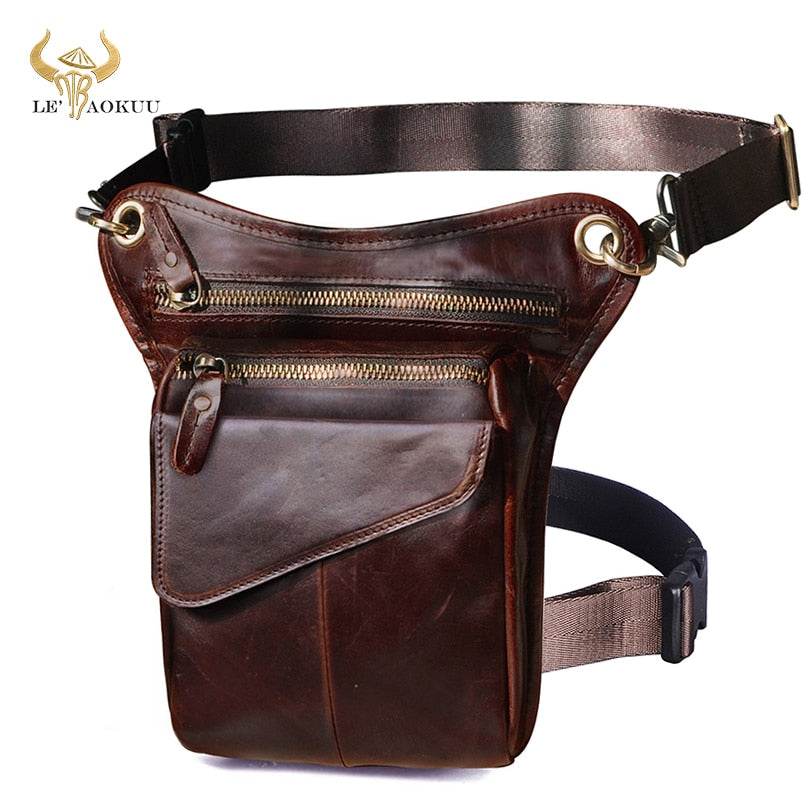 Real Leather Men Multifunction Design Casual Sling Shoulder Messenger Bag Fashion Travel Waist Belt Pack Drop Leg Bag 211-3-g
