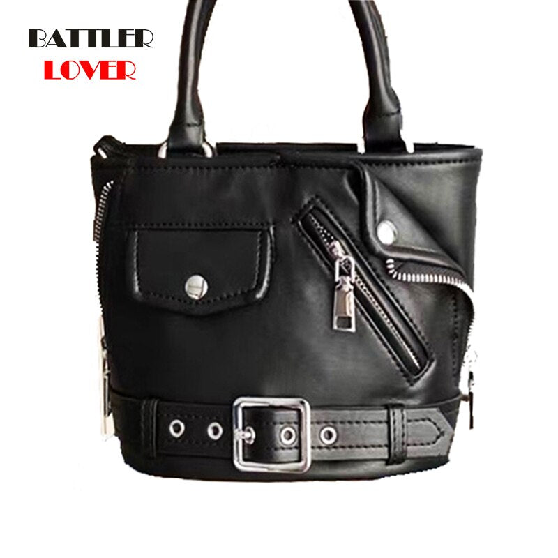 Fashion Women Shoulder Bags Steampunk Cool Stylish Handbag PU Leather Bucket Totes Female Jacket Clothes Shape Messenger Bags