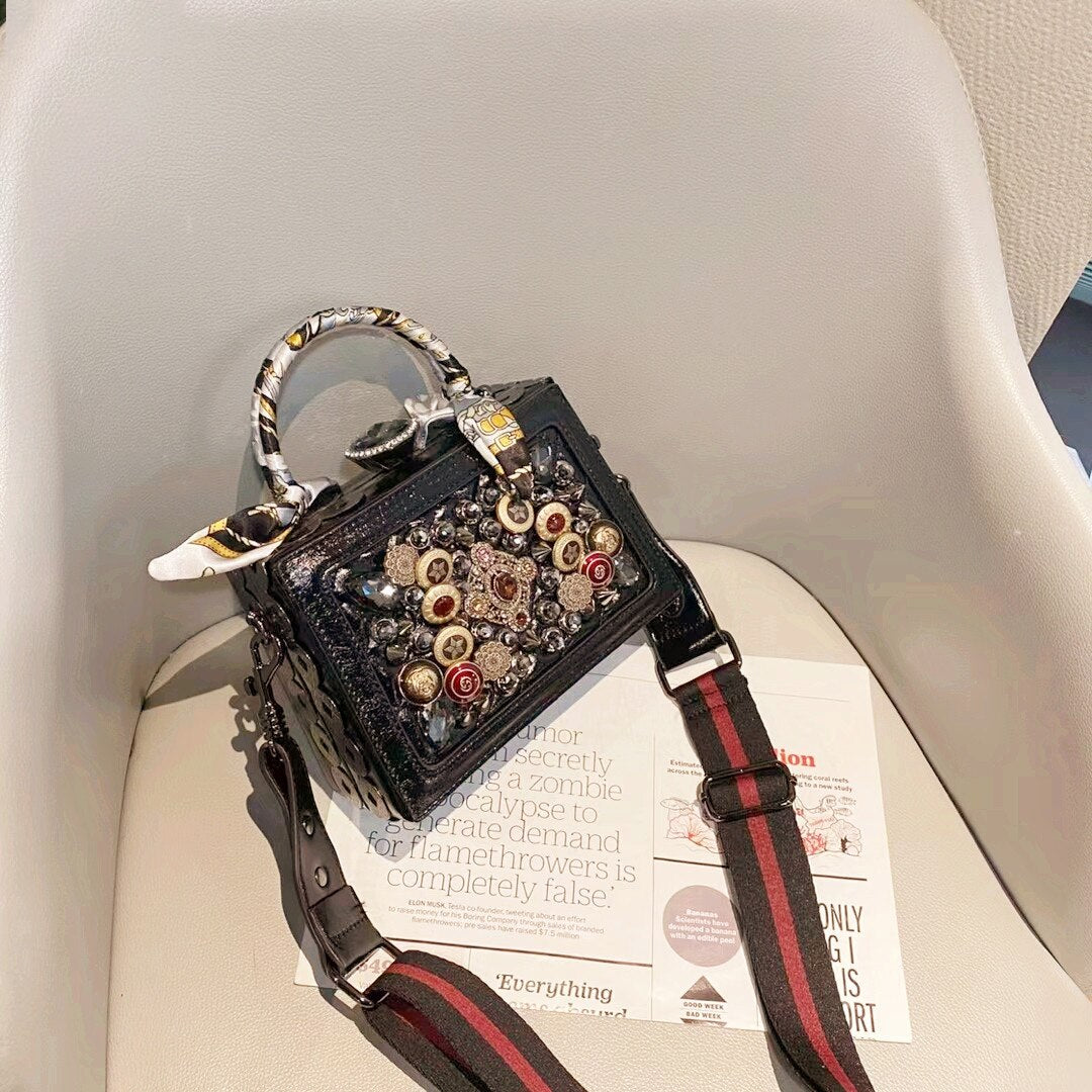Square Box Handbag For Women Mini Luxury Brand Purses And Flaps Top Handle Totes Scarlf Diamond Italy Shoulder Messenger Bolso