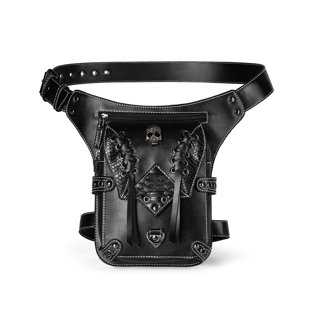 2021 Rock Men Leg Bags Steampunk Gothic Pack Retro Black Leather Waist Bag for Women Crossbody Messenger Phone Case Street Pouch