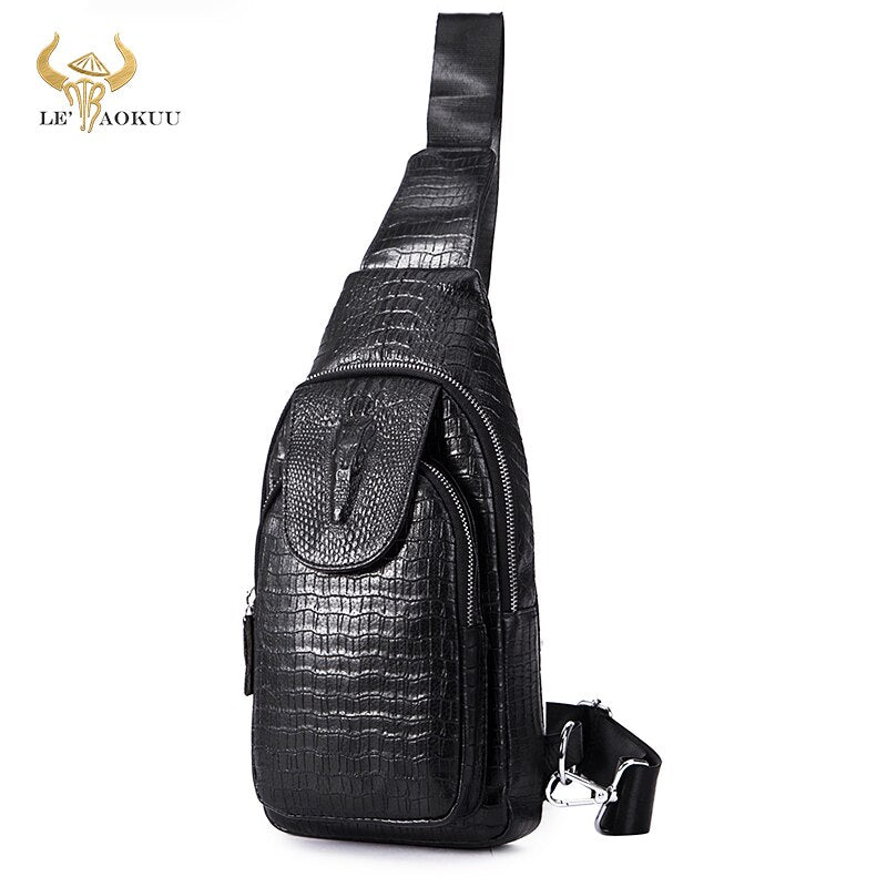 Men Natural Real Leather Retro Coffee Triangle Chest Sling Bag 8" Tablet Design