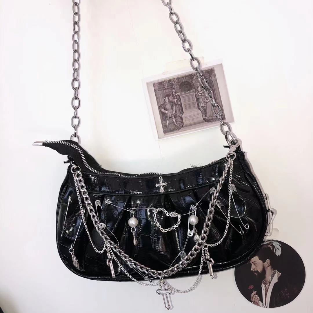 Harajuku Womens Shoulder Handbags Skull Ghost Claw Armpit Totes Girl Metal Punk