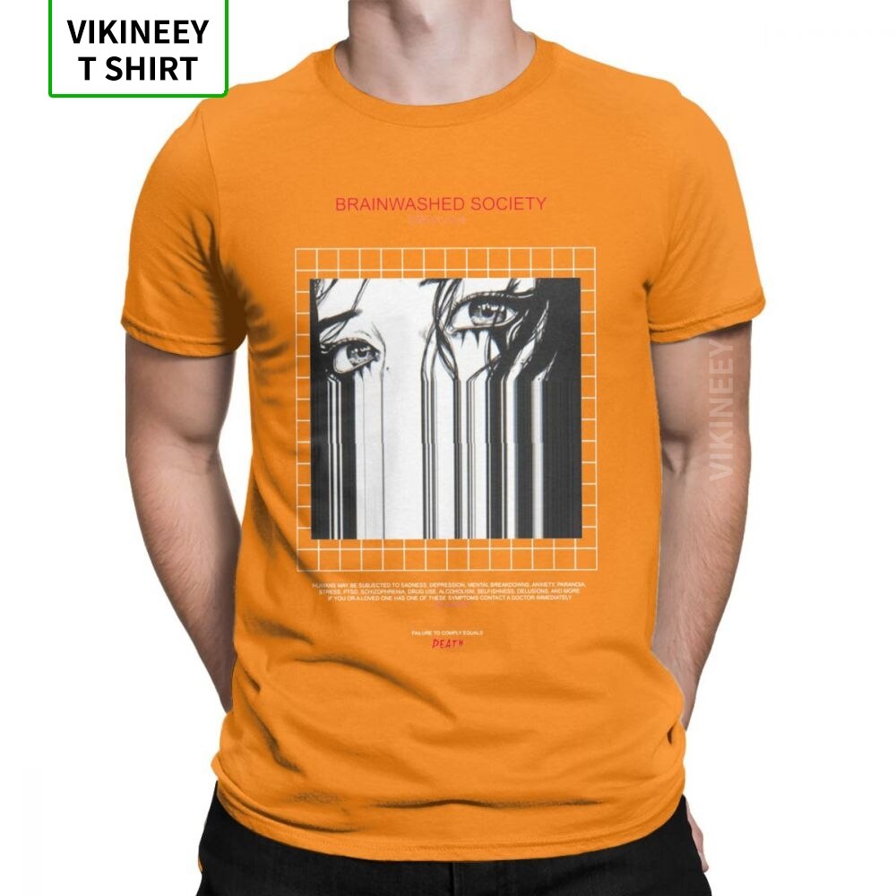 Brainwashed Society Harajuku T-Shirt Men Anime Vaporwave Japan Grunge Sad Cotton Tee Shirt Short Sleeve T Shirt Plus Size Tops