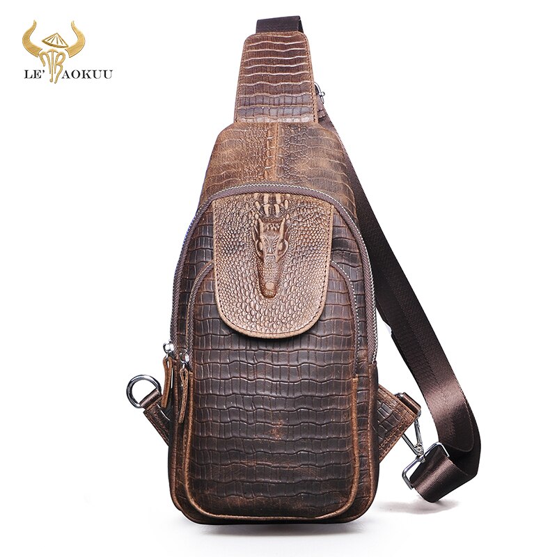 2021 New Hot Sale Men Crazy Horse Leather Vintage Chest Sling Bag 8" Tablet Design One Shoulder Bag Cross body Bag Male 5016