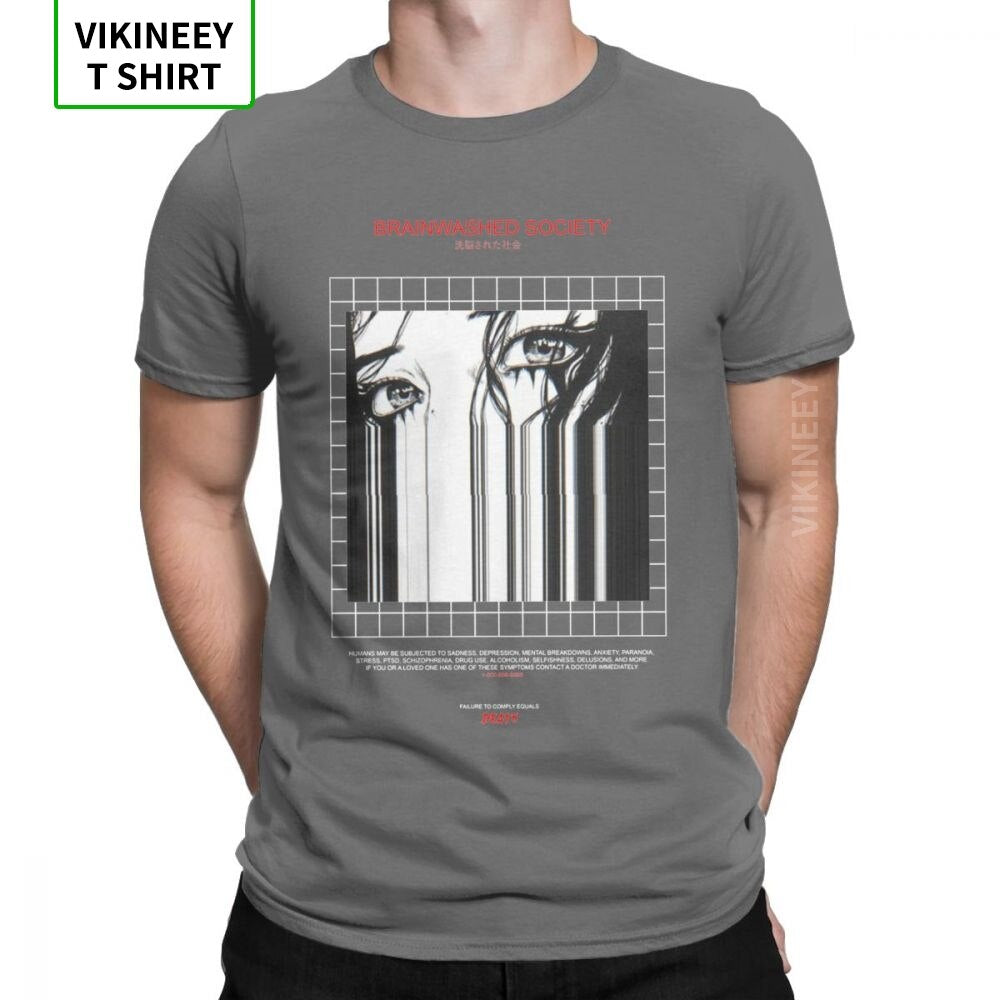 Brainwashed Society Harajuku T-Shirt Men Anime Vaporwave Japan Grunge Sad Cotton Tee Shirt Short Sleeve T Shirt Plus Size Tops