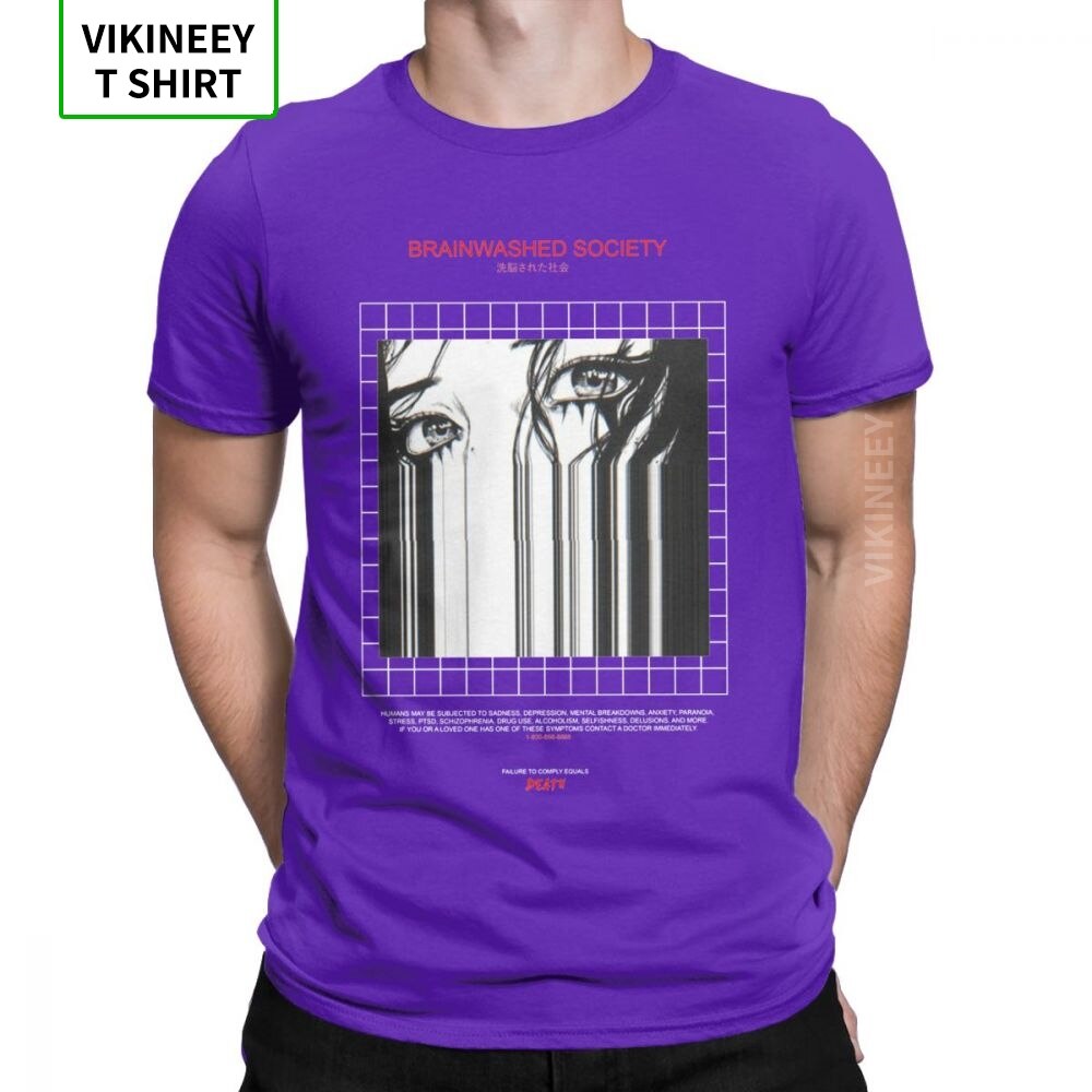 Brainwashed Society Harajuku T-Shirt Men Anime Vaporwave Japan Grunge Sad Cotton Tee Shirt Short Sleeve T Shirt Plus Size Tops