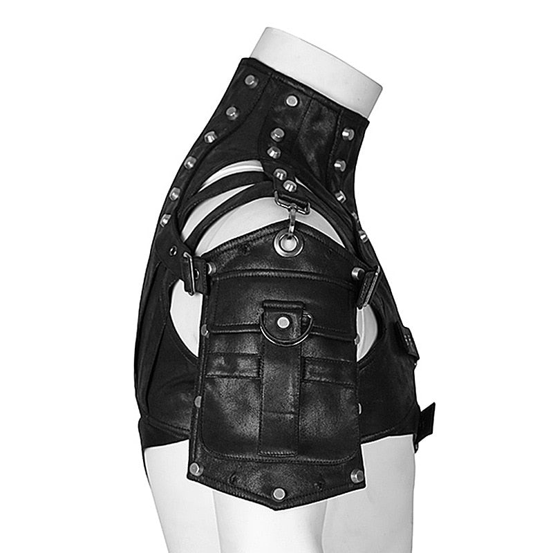 Rivet Men's Armor Shoulder Bag Steampunk PU Leather Bag Gothic Design Women's Moto & Biker Arm Bag Men