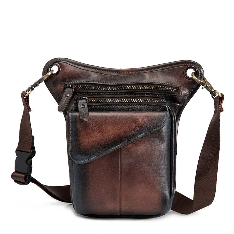 Real Leather Men Multifunction Design Casual Sling Shoulder Messenger Bag Fashion Travel Waist Belt Pack Drop Leg Bag 211-3-g