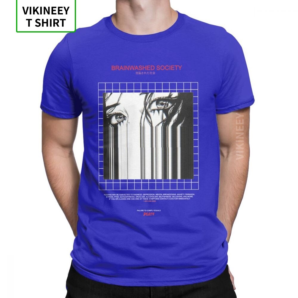 Brainwashed Society Harajuku T-Shirt Men Anime Vaporwave Japan Grunge Sad Cotton Tee Shirt Short Sleeve T Shirt Plus Size Tops
