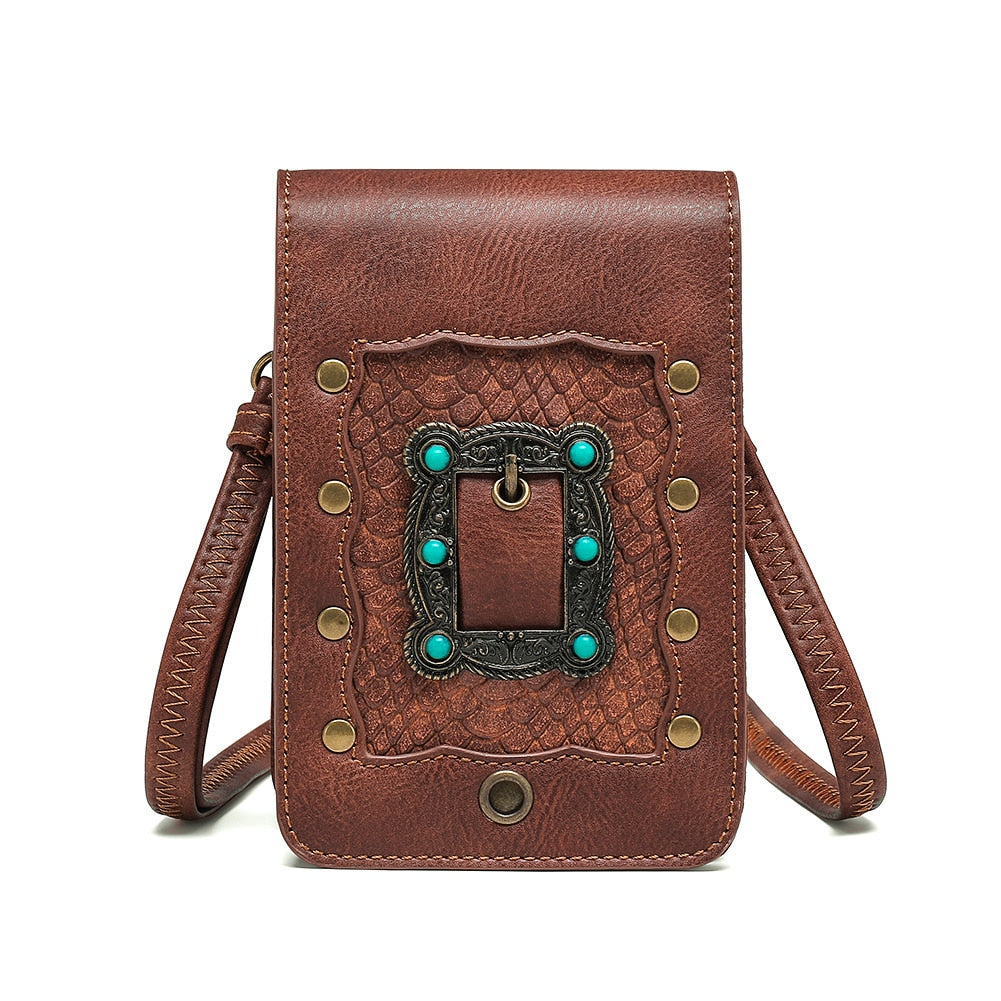 Mini Mobile Phone Retro Wallet Bag For Women Inclined Shoulder Steampunk Accessory Lady Bag Leather Handbag Vogue Multi-Function
