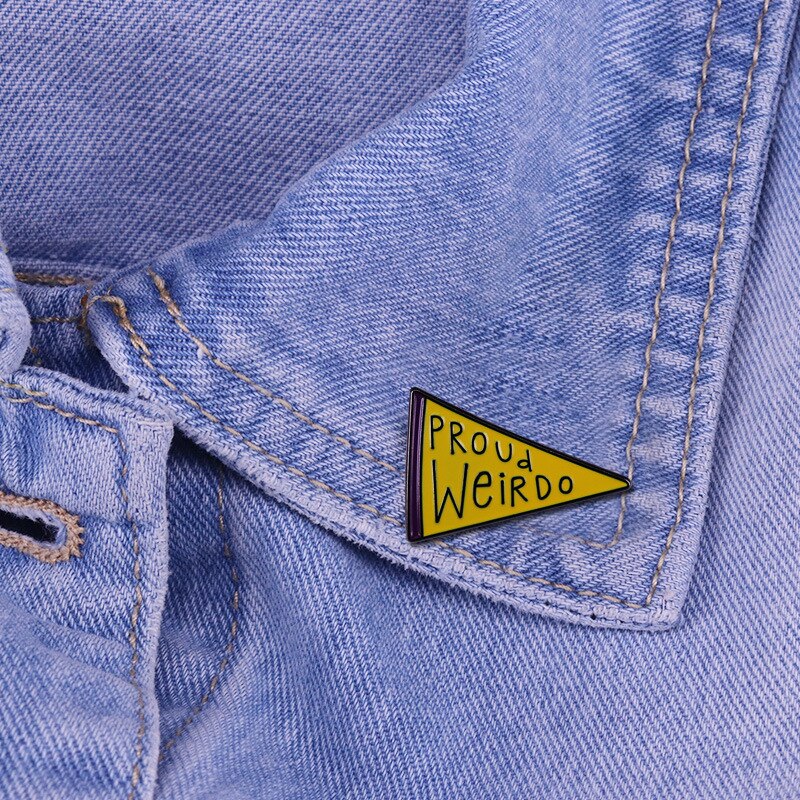 Proud weirdo brooch triangle Yellow flag badge