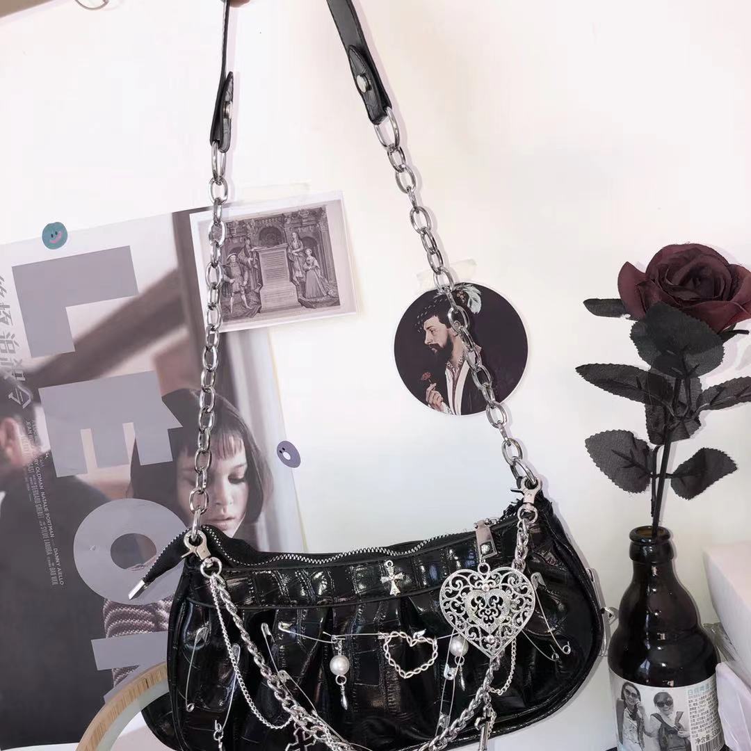 Harajuku Womens Shoulder Handbags Skull Ghost Claw Armpit Totes Girl Metal Punk