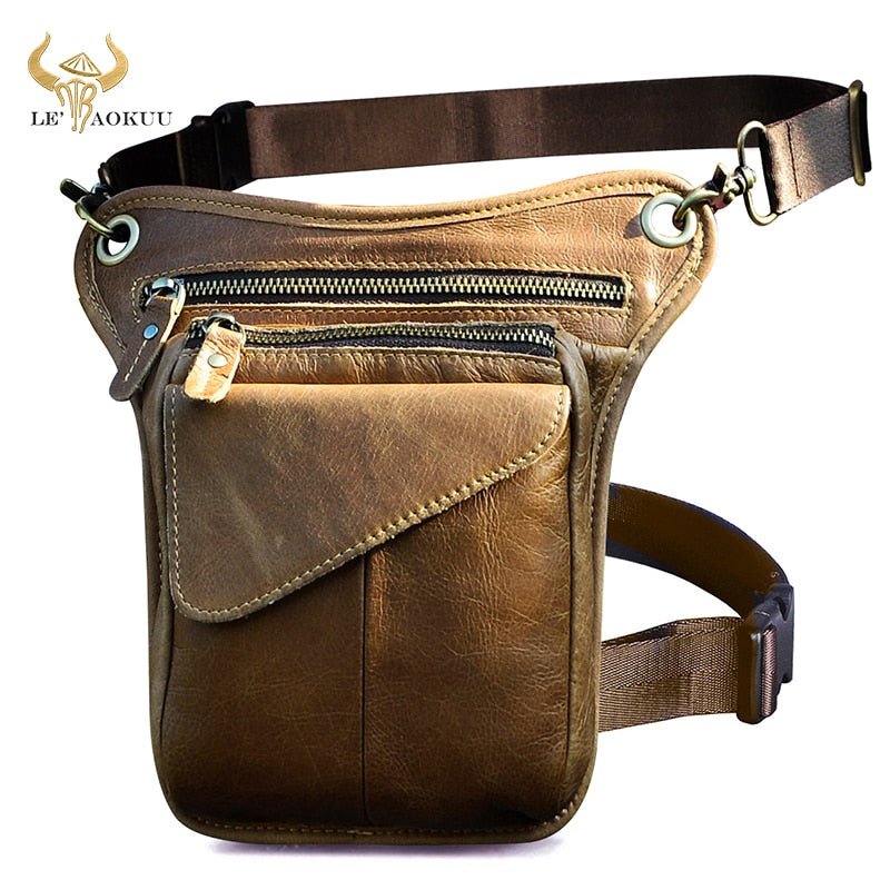 Real Leather Men Multifunction Design Casual Sling Shoulder Messenger Bag Fashion Travel Waist Belt Pack Drop Leg Bag 211-3-g