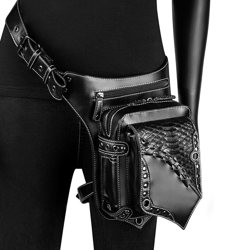 2021 Rock Men's Leg Bags Steampunk Gothic Pack Male Retro Black Leather Rivet Waist Bag for Women Crossbody Messenger Phone Case