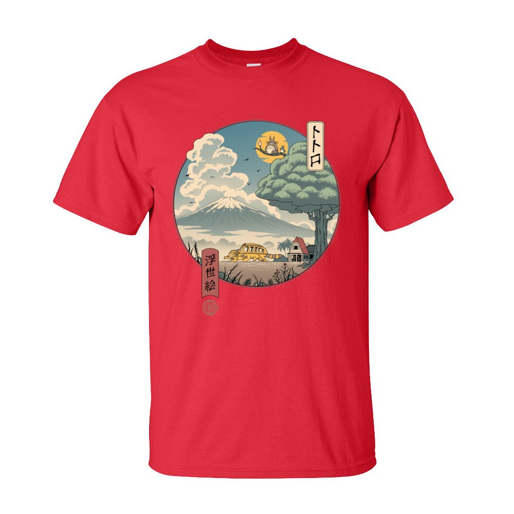 Neighbors Ukiyo-e Cotton Fabric T-Shirt for Men Classic Japan Style Short Sleeve T Shirt Popular Anime Totoro Tshirt