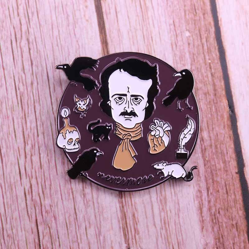 Edgar Allan Poe Crow Brooch Gothic Horror Art Literature Badge