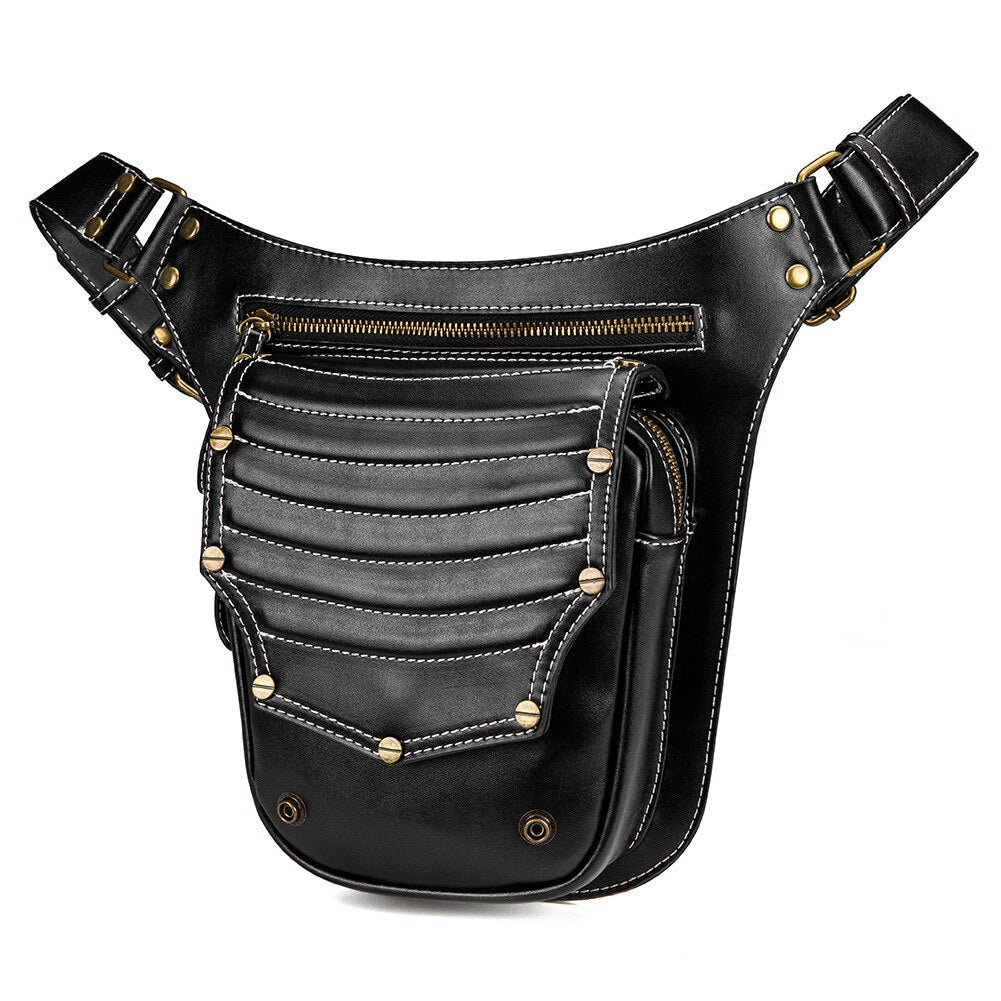 2021 Retro Rivet Waist Bag Motorcycle Leg Bag for Women Steampunk Fanny Pack Men Travel Purse Gothic Female Shoulder Chest Totes