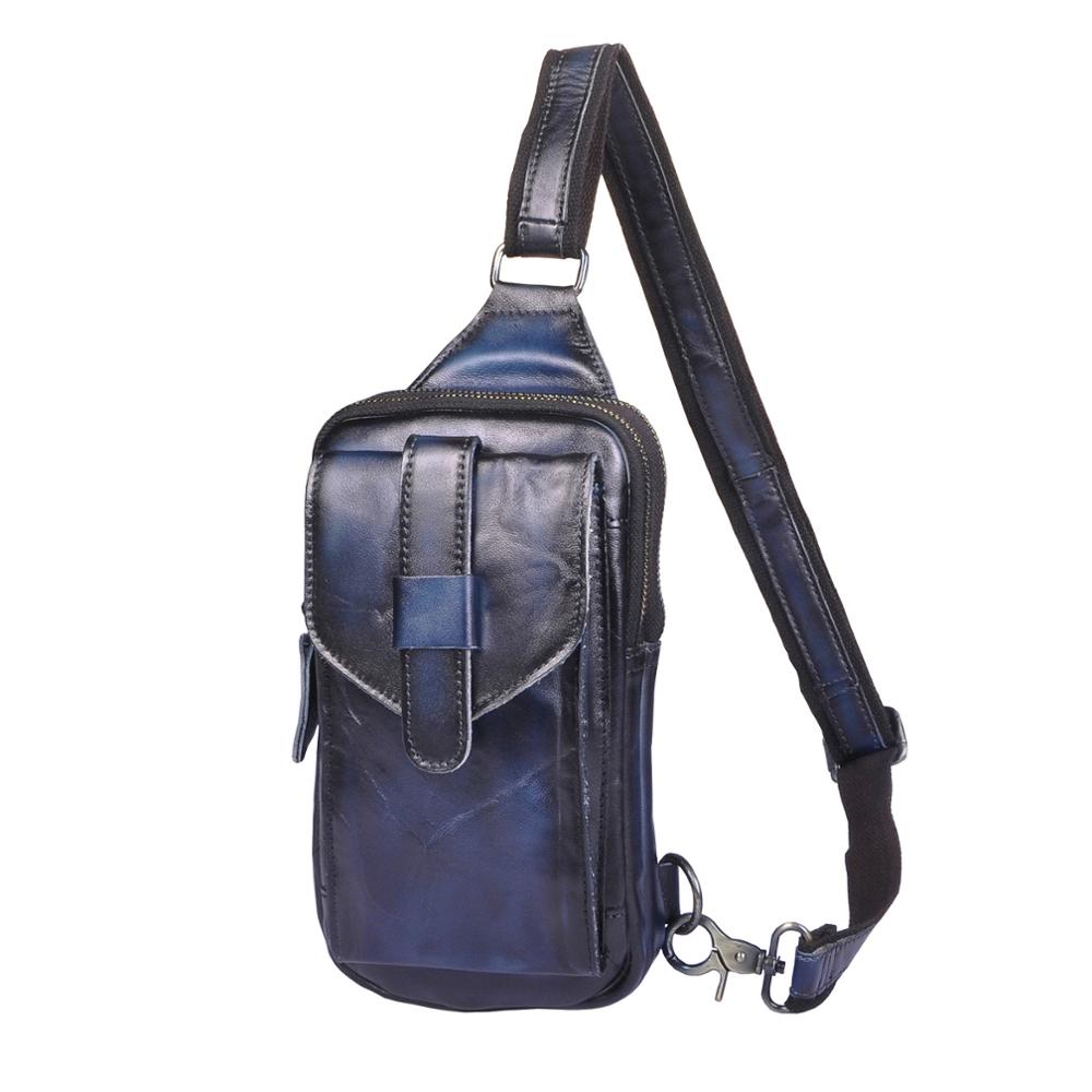 Men Original Real Leather Casual Fashion Coffee Triangle Chest Sling Bag Design