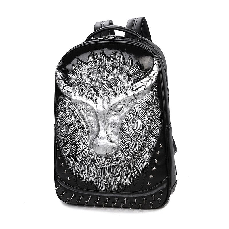 Unique Men 3D Bull Chain Decorated Backpack Hip-Hop Style Women New Travel Shoulder Bag Durable Distinctive Laptop-Bag Hot Sell