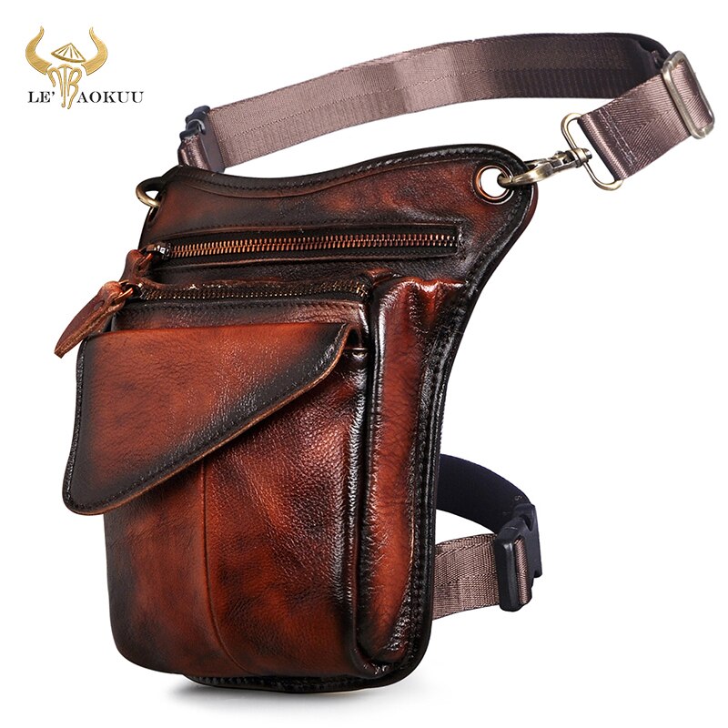 Real Leather Men Multifunction Design Casual Sling Shoulder Messenger Bag Fashion Travel Waist Belt Pack Drop Leg Bag 211-3-g