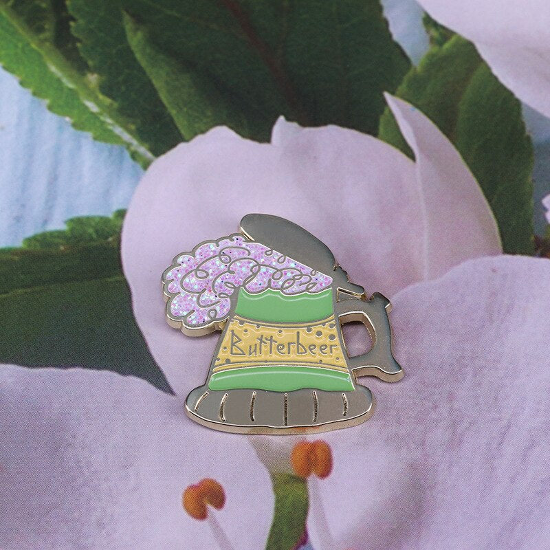 Butter Beer Glitter Brooch Magic Drink Badge