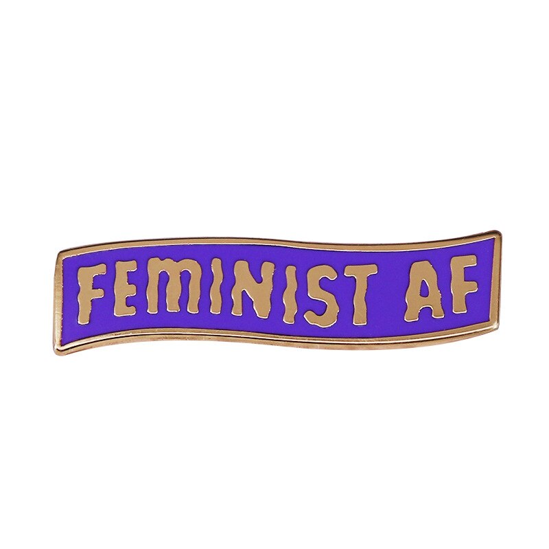 Feminism AF Brooch Purple Background Gold Letter Logo Badge