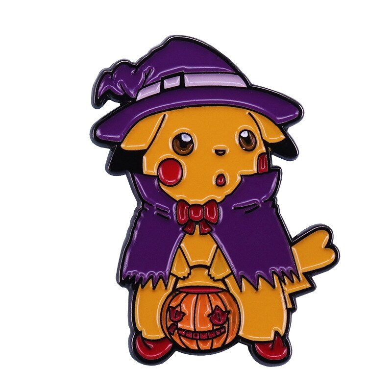 Cute magic cartoon brooch sorcerer and naughty elf mashup badge