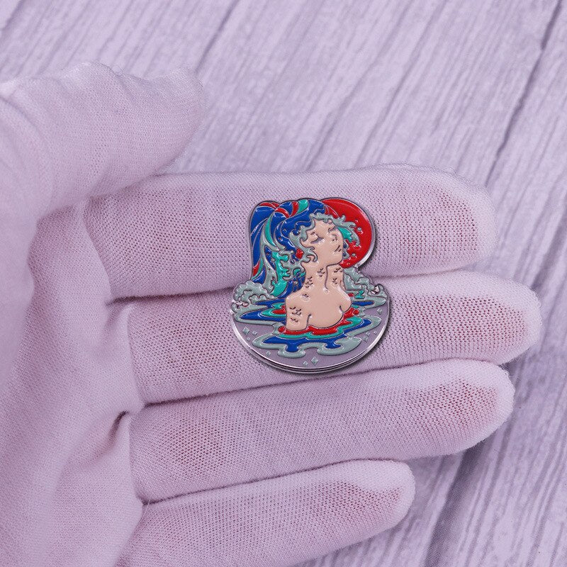 Sad artistic emotional brooch beautiful crying girl badge