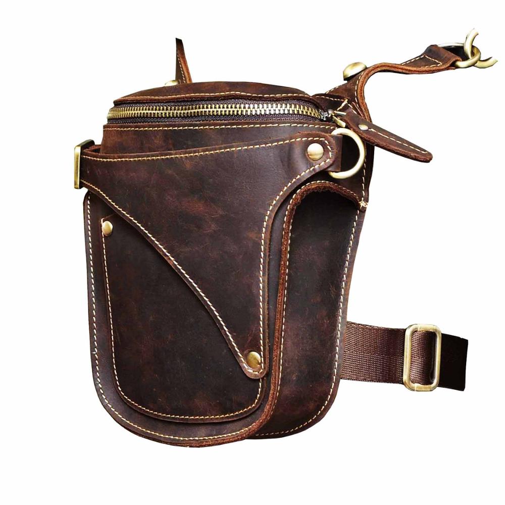 Unisex Fashion Crazy Horse Quality Leather 7" Motorcycle Riding Drop Leg Bag Design Travel Fanny Belt Waist Pack Case 9326-d