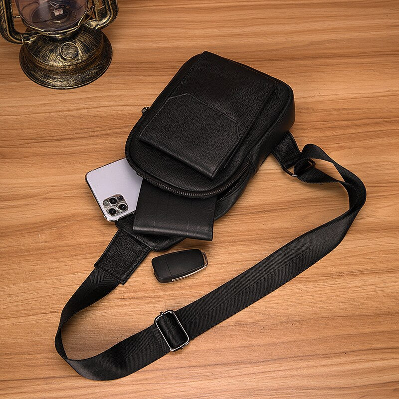 New Hot Sale Real Soft Leather Fashion Sling Chest Bag 8" Tablet Design Tea One