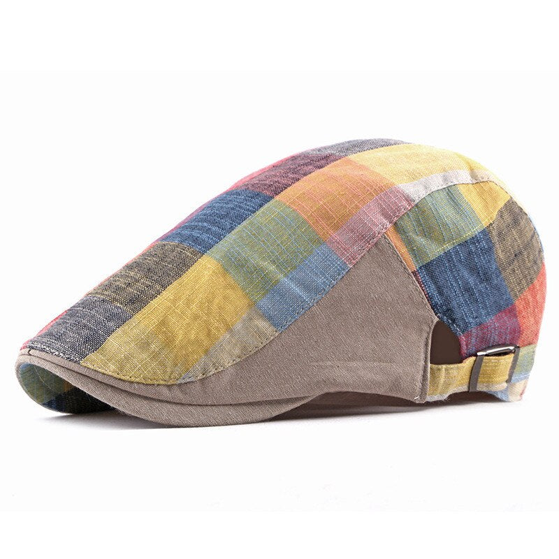 2021 Spring Summer Color Plaid Newsboy Caps Men Cotton Flat Peaked Cap Women Painter Beret Hats 05