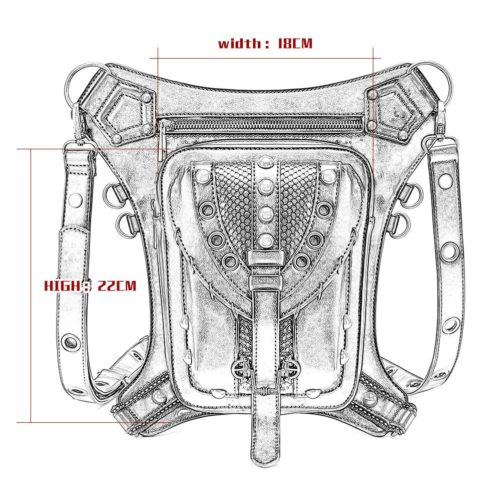 Skulls Retro Rock Waist Bags Gothic Shoulder Messenger Purse for Men Women Leather Waist Fanny Pack Motorcycle Drop Leg Belt Bag