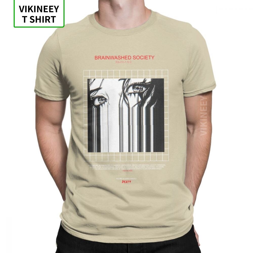 Brainwashed Society Harajuku T-Shirt Men Anime Vaporwave Japan Grunge Sad Cotton Tee Shirt Short Sleeve T Shirt Plus Size Tops