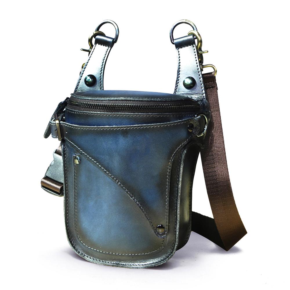 Unisex Fashion Crazy Horse Quality Leather 7" Motorcycle Riding Drop Leg Bag Design Travel Fanny Belt Waist Pack Case 9326-d