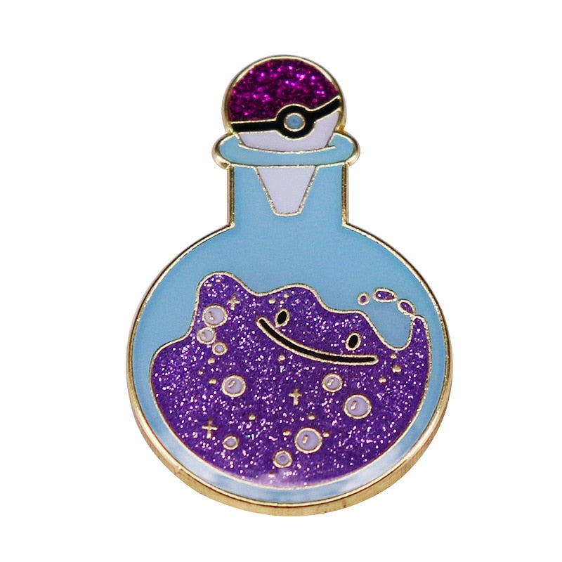 Magic purple medicine bottle badge with colorful balls and flashing brooch