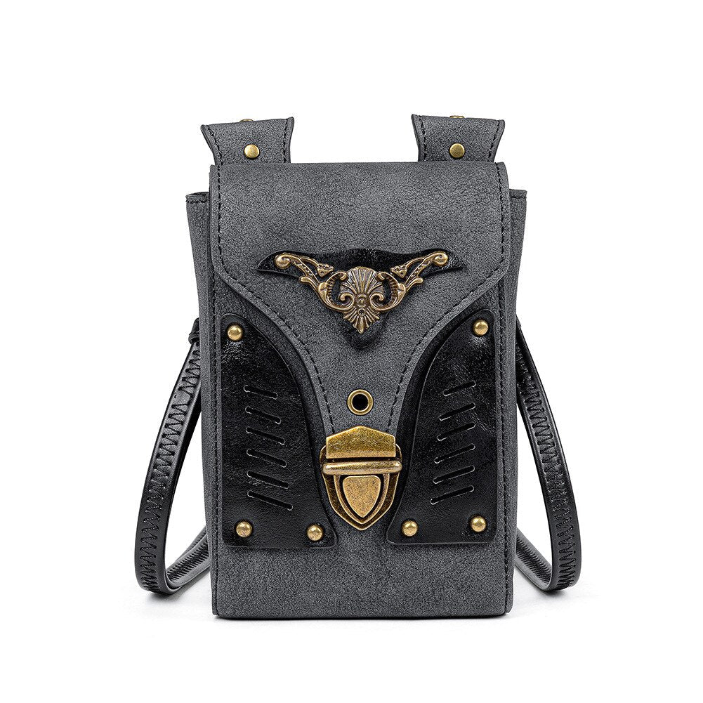 Mini Retro Bag Mobile Phone Wallet For Women Inclined Shoulder Steampunk Accessory Lady Bag Leather Handbag Vogue Multi-Function