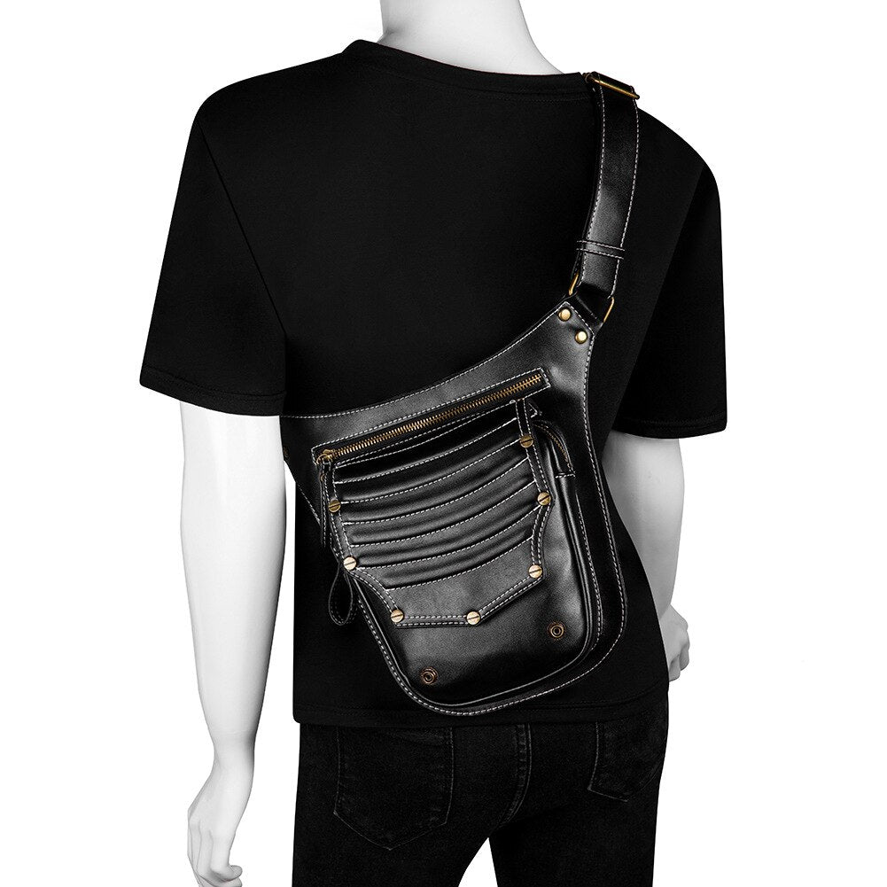 Men's Fashion Multifunction Leather Belt Bag Women Phone Pouch Fanny Pack Steampunk PU Leather Female Waist Pack Heuptas Pochete