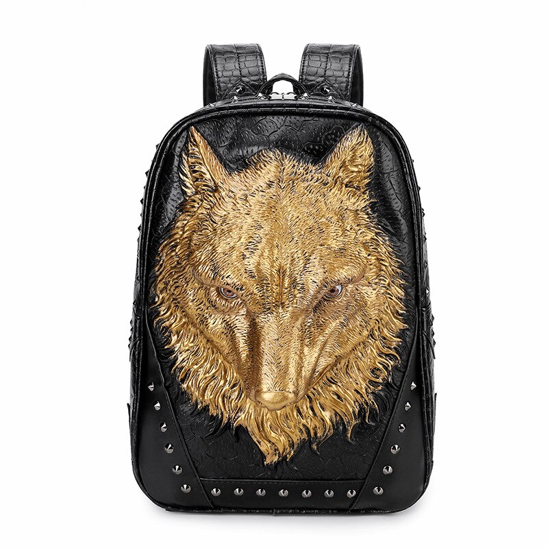 2021 New Street Trend Men Backpack Male 3D Stereo Wolf Head Shoulder Bag Leather Portable Computer Bags for Women Travel Bagpack