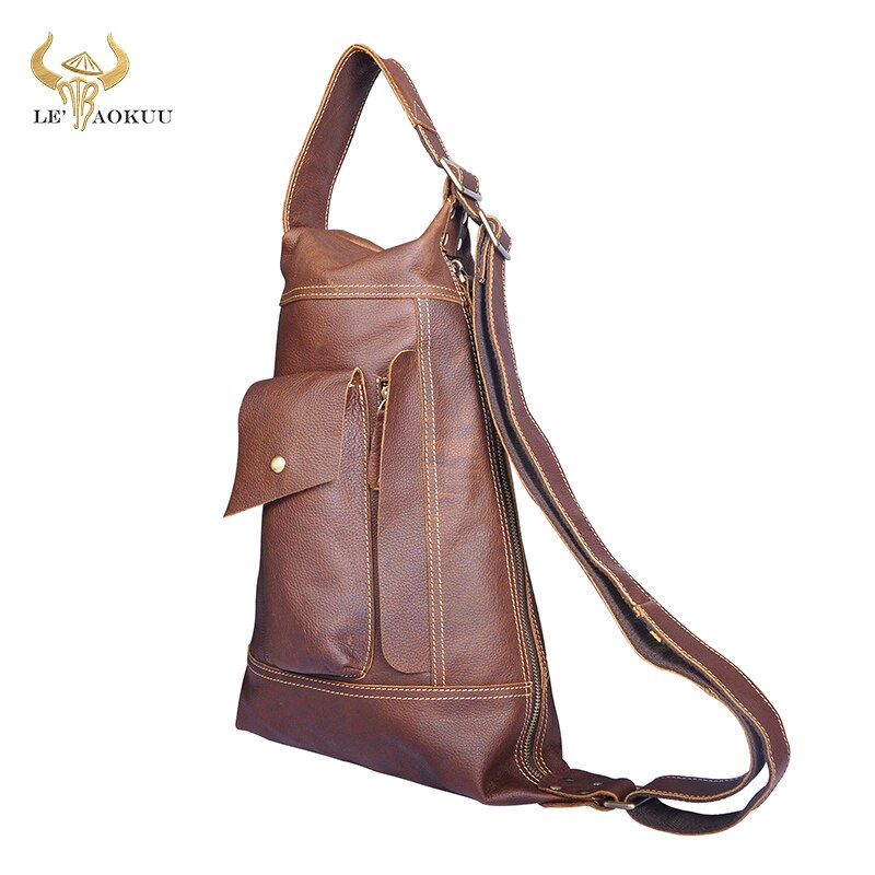 2020 New Men Quality Real Leather Casual Fashion Chest Sling Bag 9" Tablet Design Travel One Shoulder Cross-body Bag Male 2329