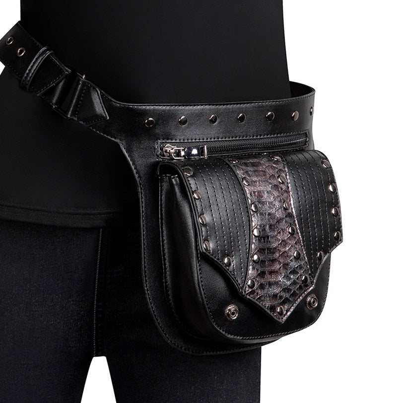 2021 Fanny Packs for Women Unisex Punk Waistbag Men Tactical Waist Bag Pu Leather Belt Purse Female Outdoor Waterproof Chest Bag