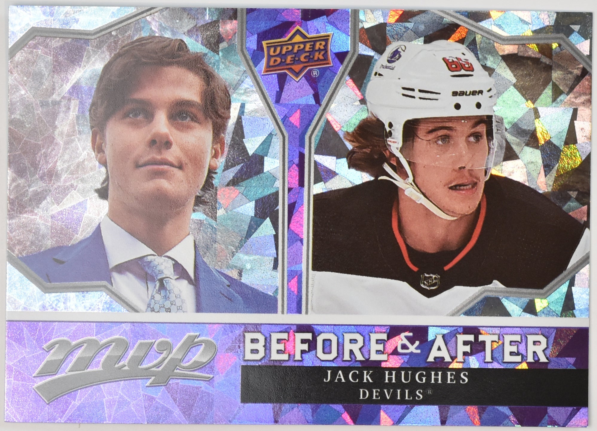 Jack Hughes New Jersey Devils Before & After BA15 MVP NHL Hockey Card Upper Deck