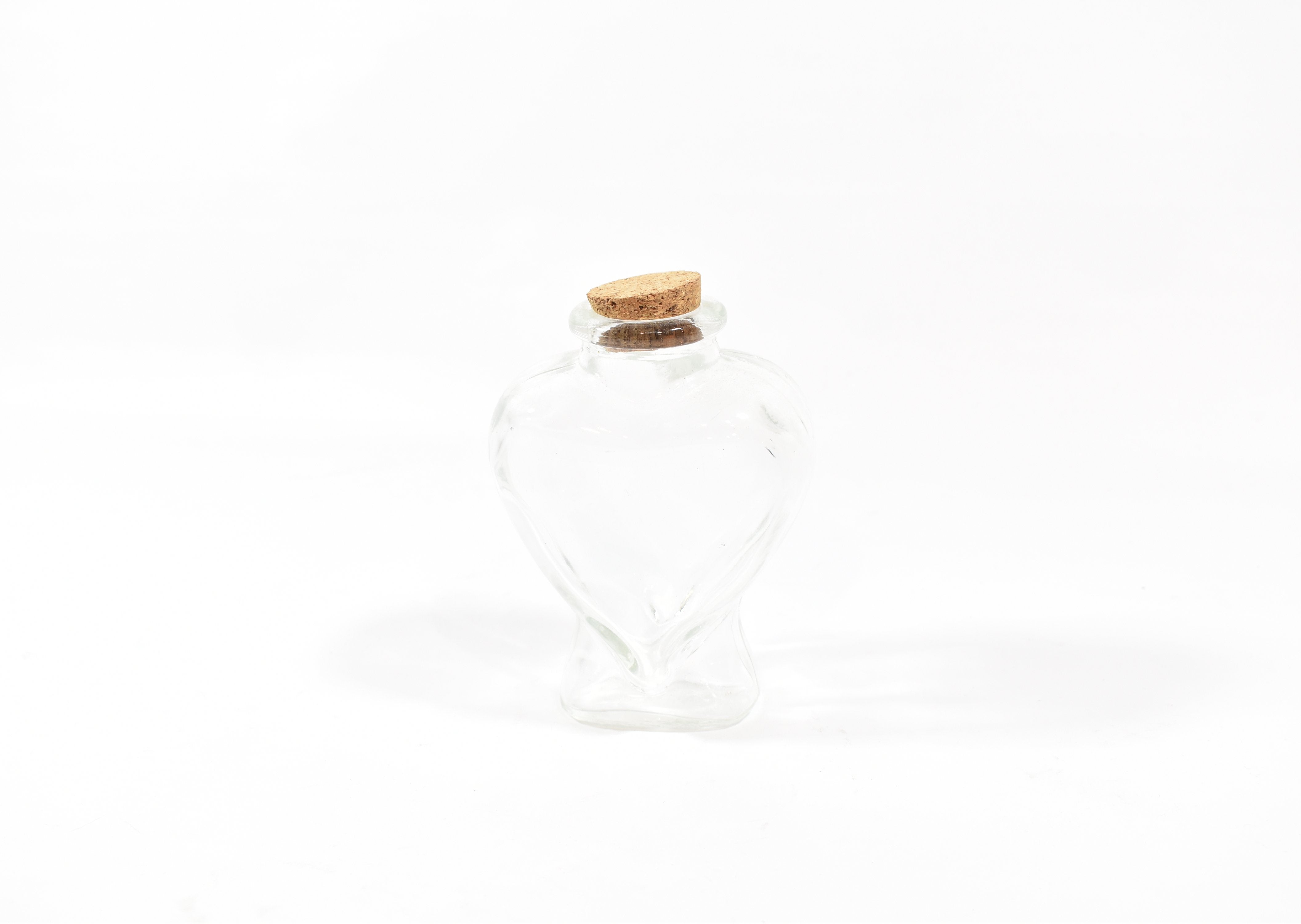 Glass Container Clear Heart Jar Corked bottle 4 and half inch used